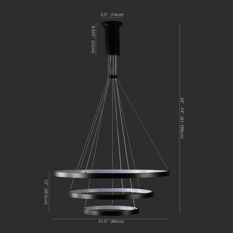Meranda Black 31.5" Metal 3-Tier Chandelier