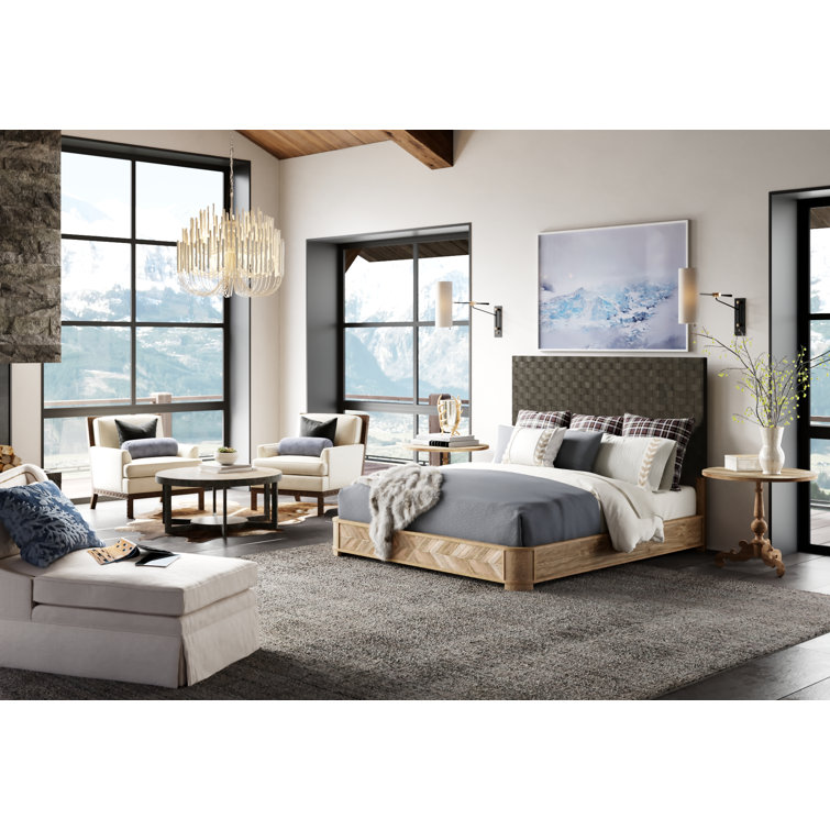 Weston Oak and Leather Upholstered King Platform Bed