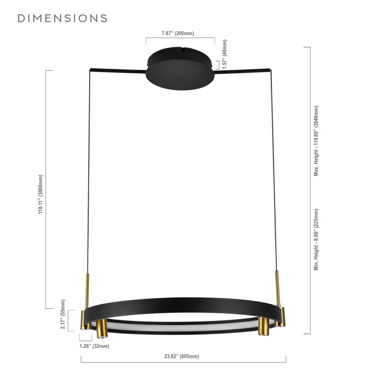 Tania 23" Black and Brass LED Ring Chandelier