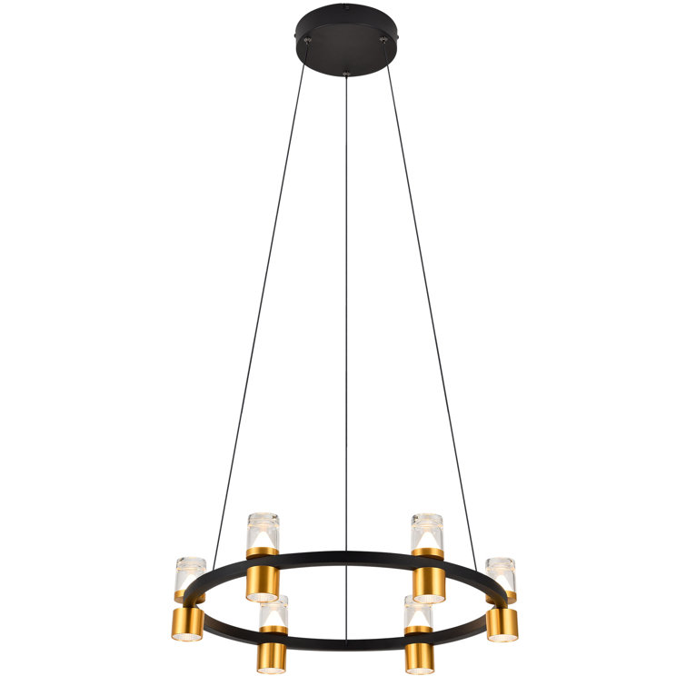 Black and Gold Adjustable LED Ring Chandelier with Crystal Shades