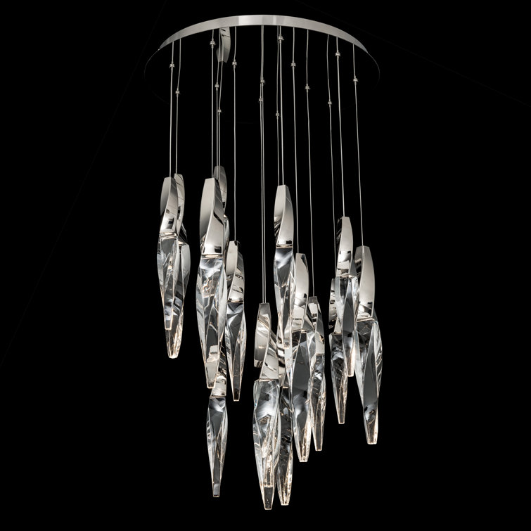 Kindjal Polished Nickel 15-Light LED Crystal Pendant