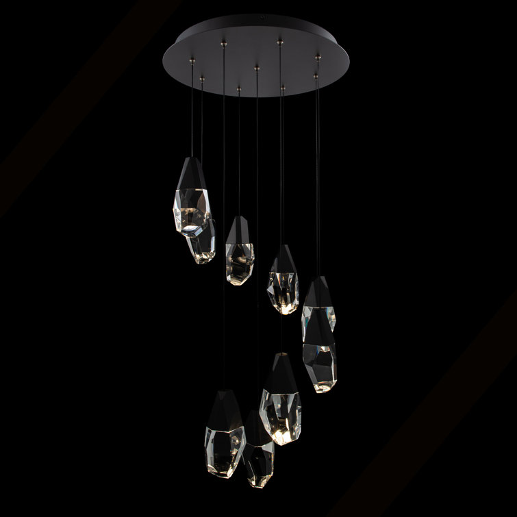 Elegant Noir Crystal Cascade LED Pendant with Polished Nickel