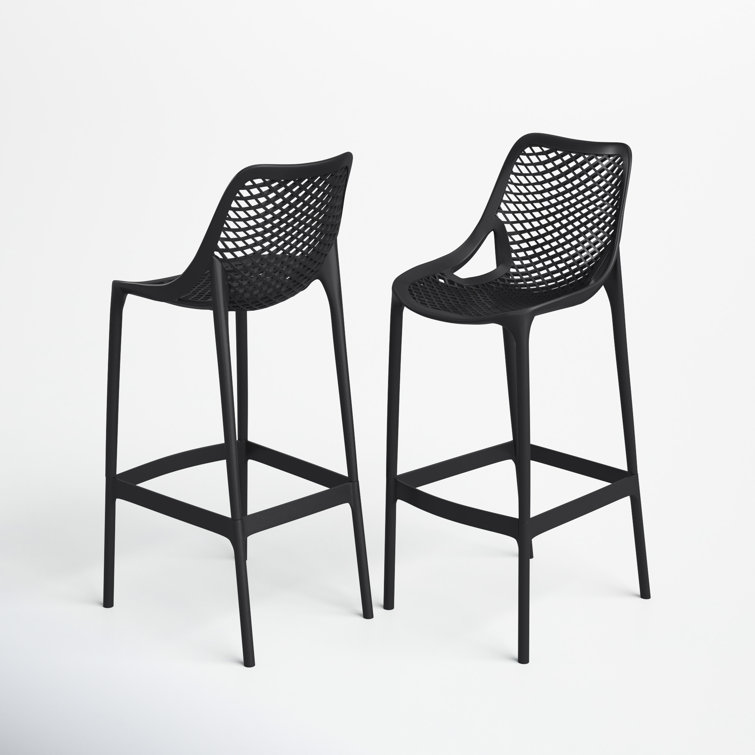 Black Plastic Outdoor Bar Stools with Footrest, Set of 2