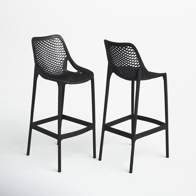 Black Plastic Outdoor Bar Stools with Footrest, Set of 2