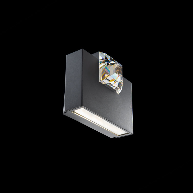 Princess-Cut Black Dimmable LED Wall Sconce with Crystal Accent