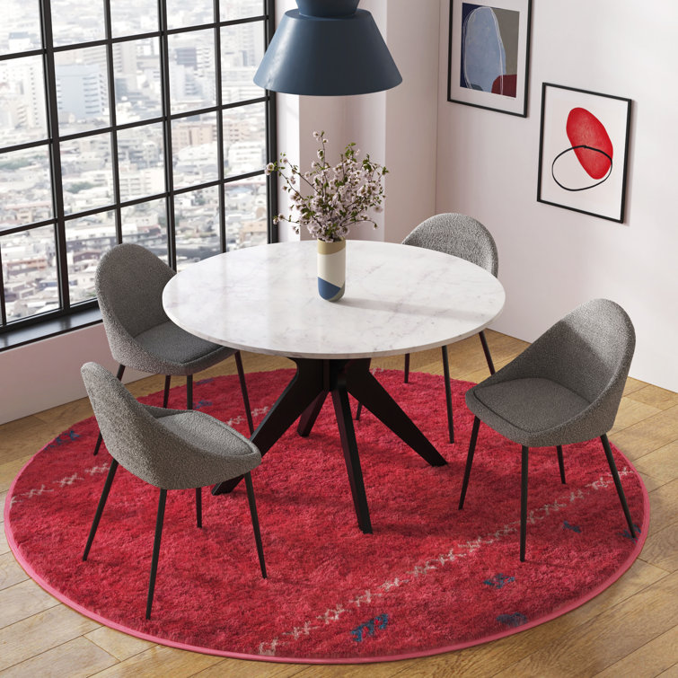 Gray Bouclé Upholstered Dining Chairs with Metal Legs, Set of 2