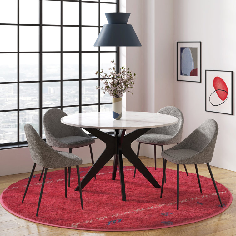 Gray Bouclé Upholstered Dining Chairs with Metal Legs, Set of 2