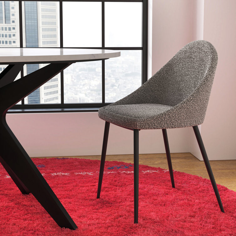 Gray Bouclé Upholstered Dining Chairs with Metal Legs, Set of 2