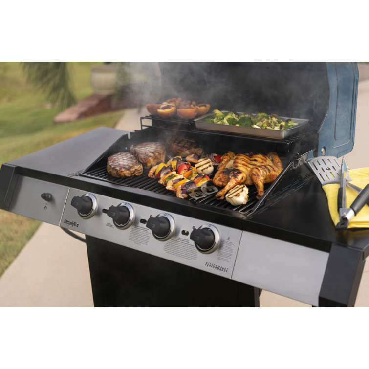 Black Stainless Steel 4-Burner Propane Gas Grill with Side Burner