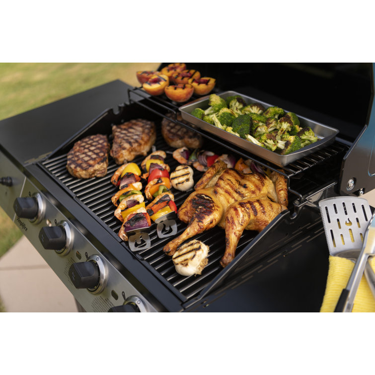 Black Stainless Steel 4-Burner Propane Gas Grill with Side Burner