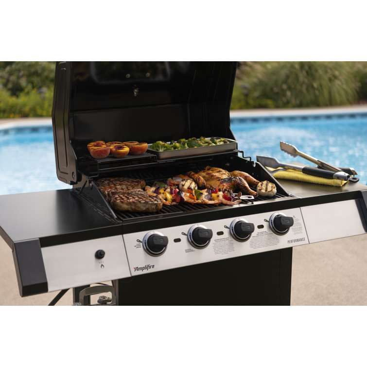 Black Stainless Steel 4-Burner Propane Gas Grill with Side Burner
