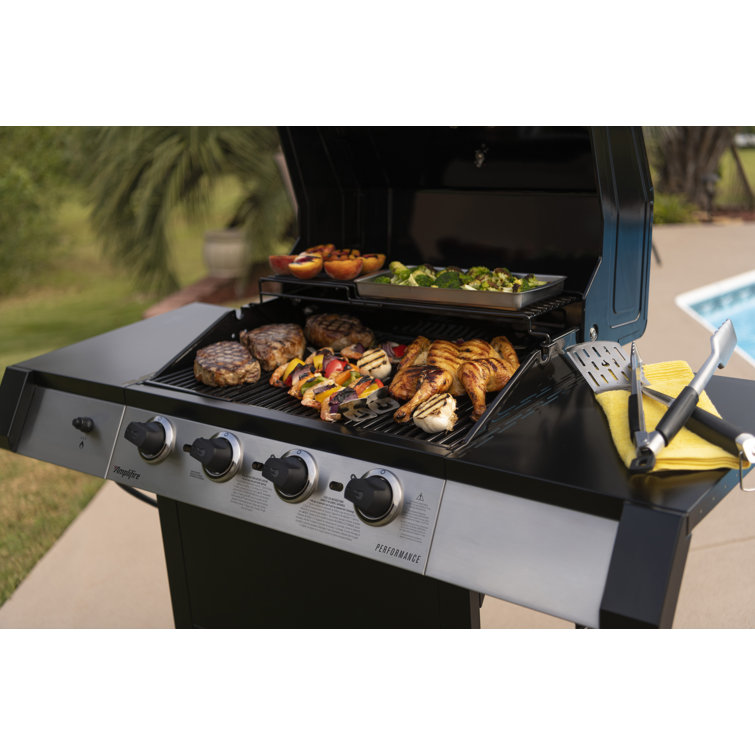Black Stainless Steel 4-Burner Propane Gas Grill with Side Burner