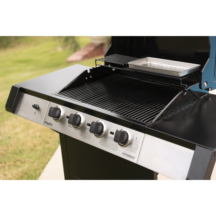 Black Stainless Steel 4-Burner Propane Gas Grill with Side Burner