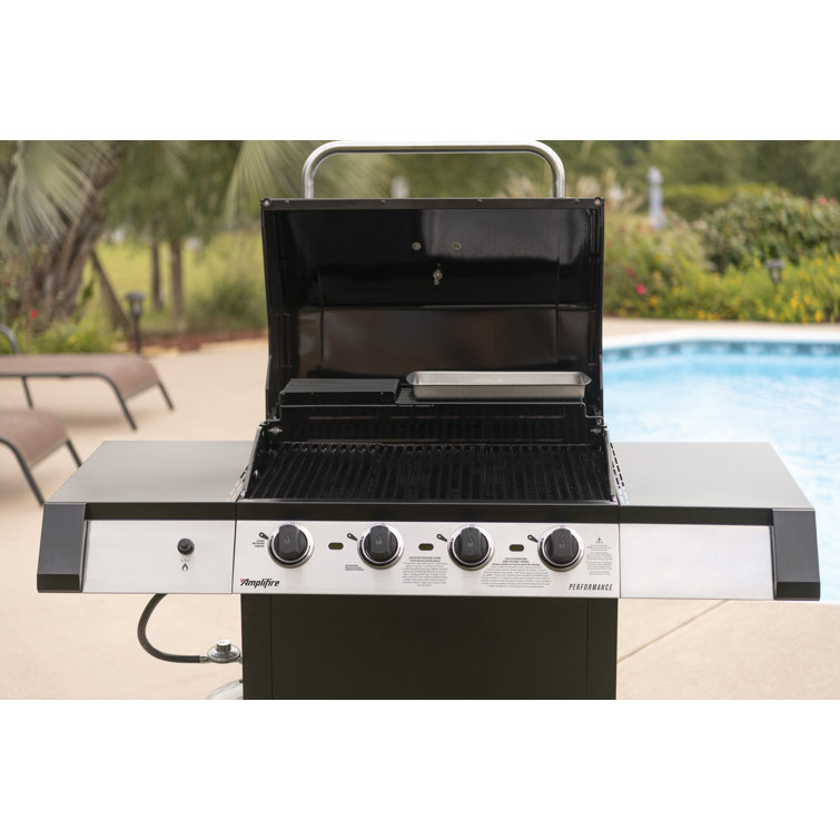 Black Stainless Steel 4-Burner Propane Gas Grill with Side Burner