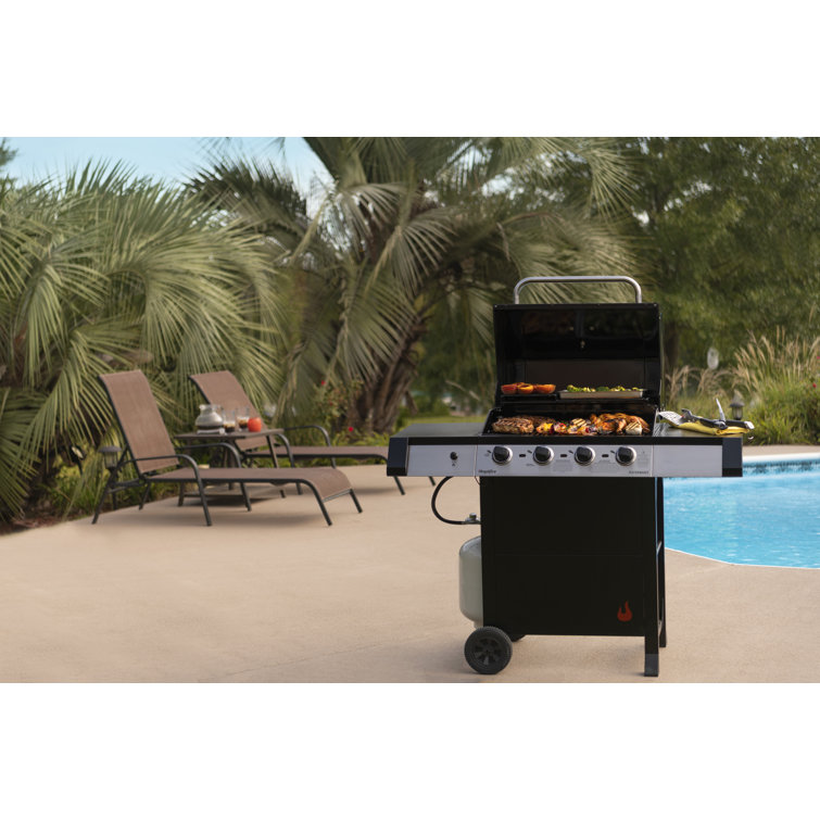 Black Stainless Steel 4-Burner Propane Gas Grill with Side Burner