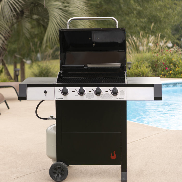 Black Stainless Steel 4-Burner Propane Gas Grill with Side Burner