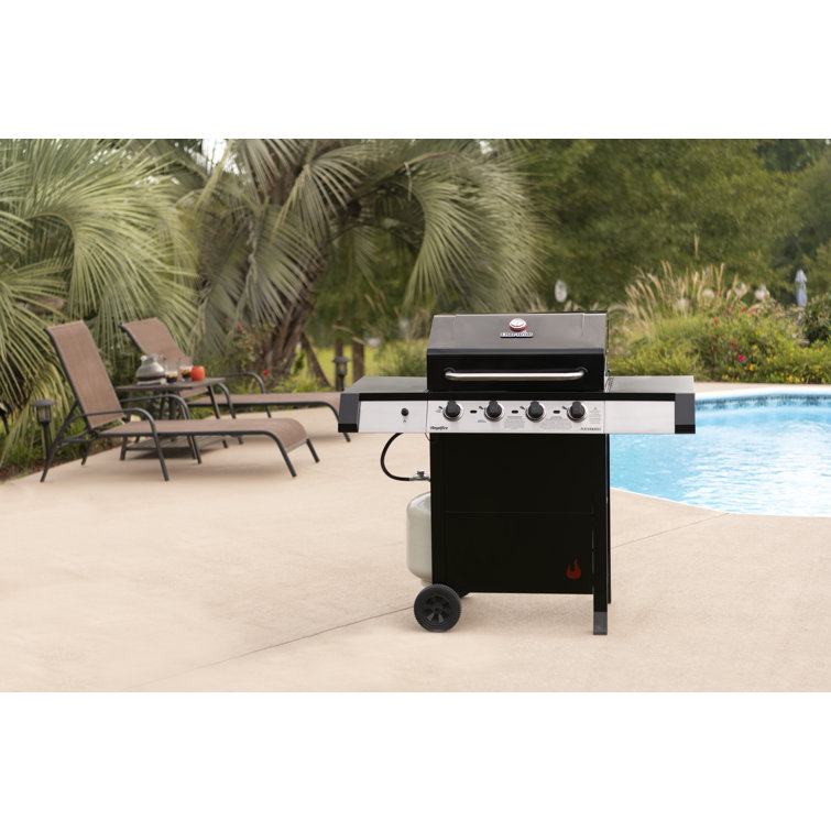 Black Stainless Steel 4-Burner Propane Gas Grill with Side Burner