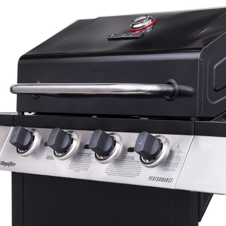 Black Stainless Steel 4-Burner Propane Gas Grill with Side Burner