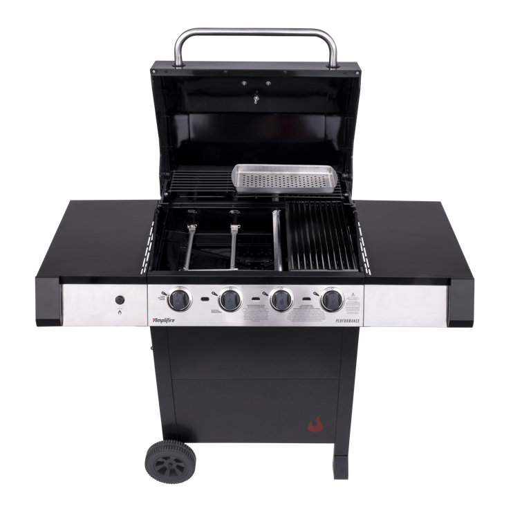 Black Stainless Steel 4-Burner Propane Gas Grill with Side Burner