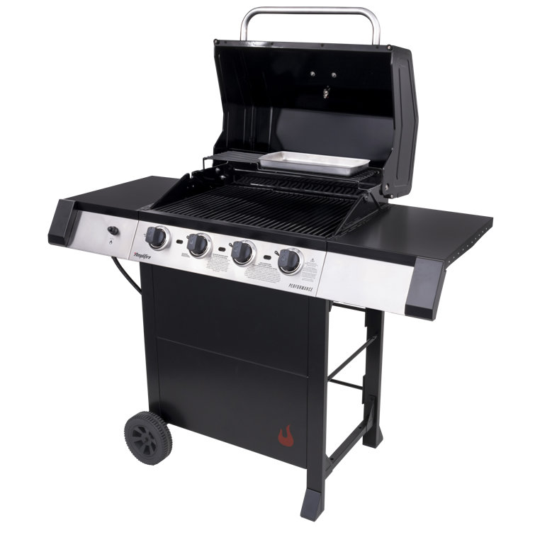 Black Stainless Steel 4-Burner Propane Gas Grill with Side Burner