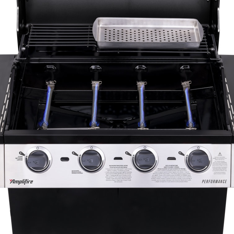 Black Stainless Steel 4-Burner Propane Gas Grill with Side Burner