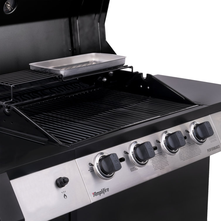 Black Stainless Steel 4-Burner Propane Gas Grill with Side Burner