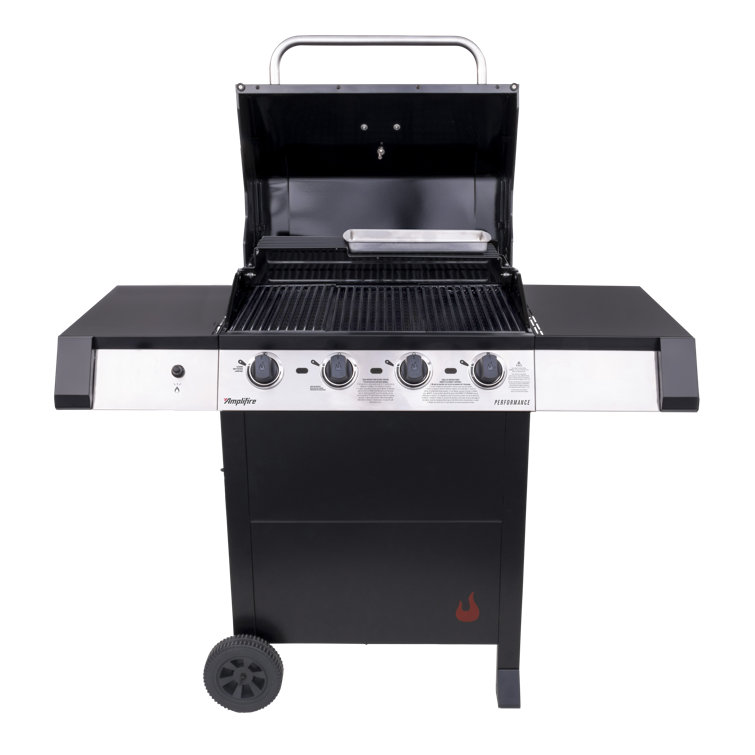 Black Stainless Steel 4-Burner Propane Gas Grill with Side Burner