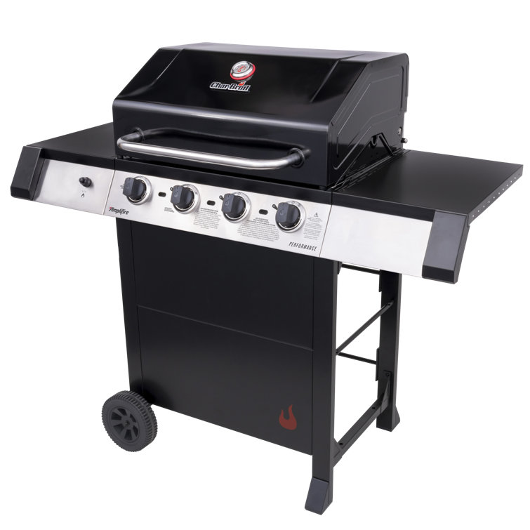 Black Stainless Steel 4-Burner Propane Gas Grill with Side Burner