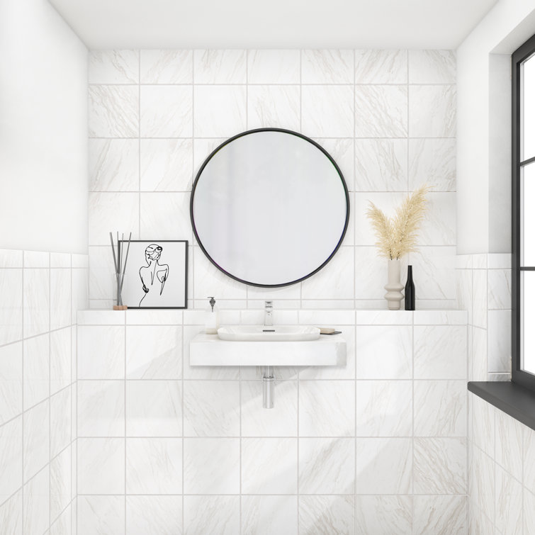 Timeless White 12" x 12" Polished Porcelain Marble Look Tile
