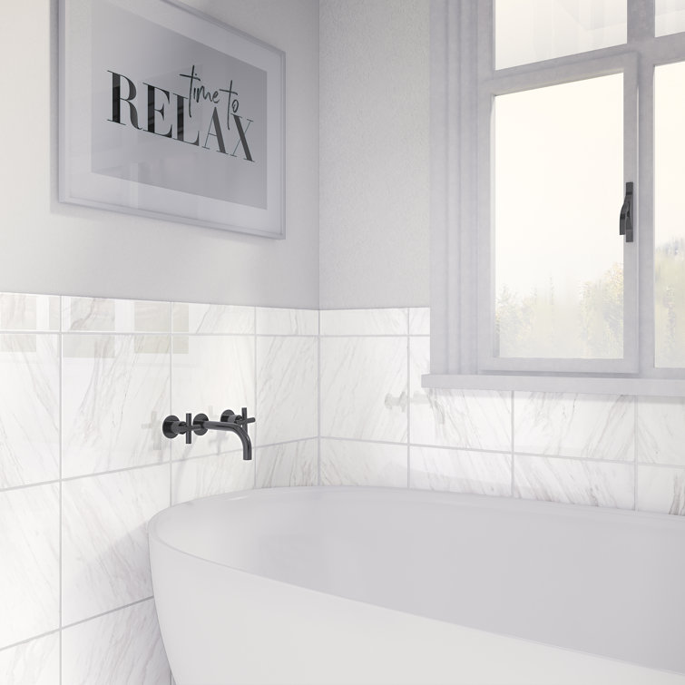 Timeless White 12" x 12" Polished Porcelain Marble Look Tile