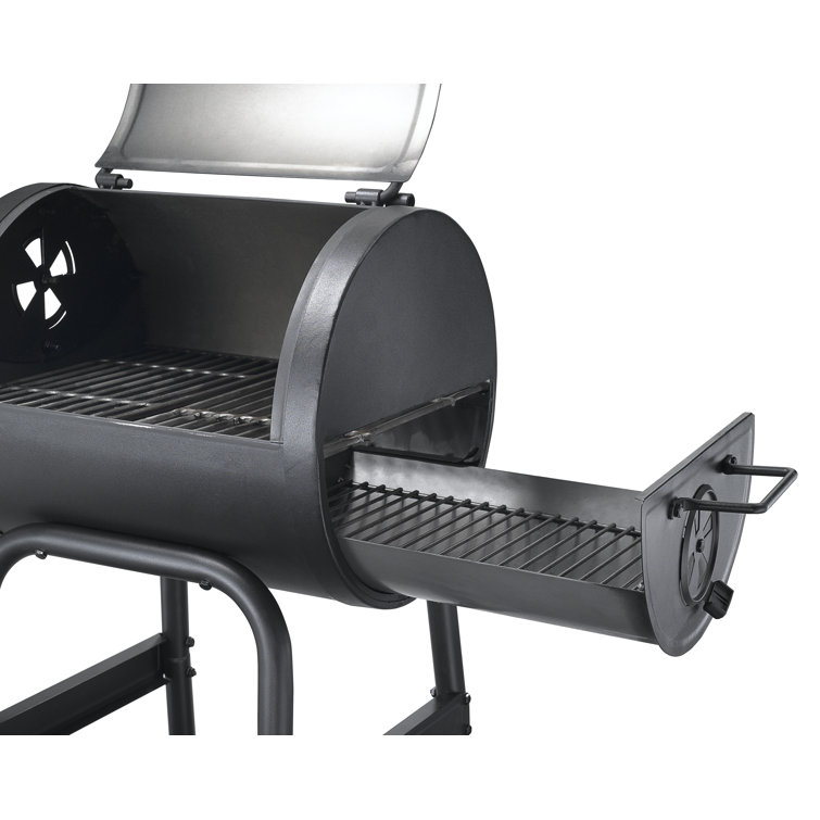 Black Compact Charcoal Grill with Side Shelf and Wheels