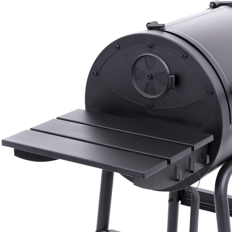 Black Compact Charcoal Grill with Side Shelf and Wheels