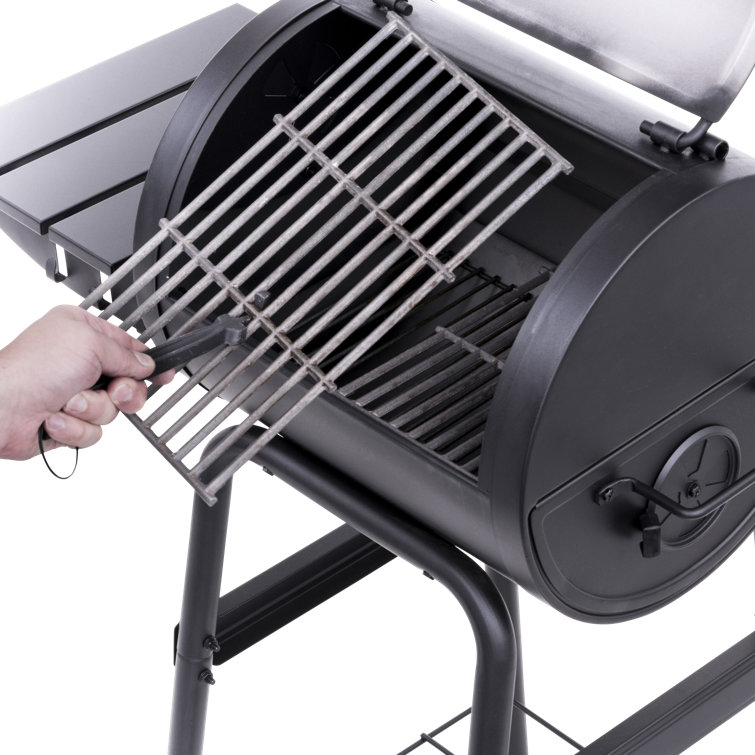 Black Compact Charcoal Grill with Side Shelf and Wheels