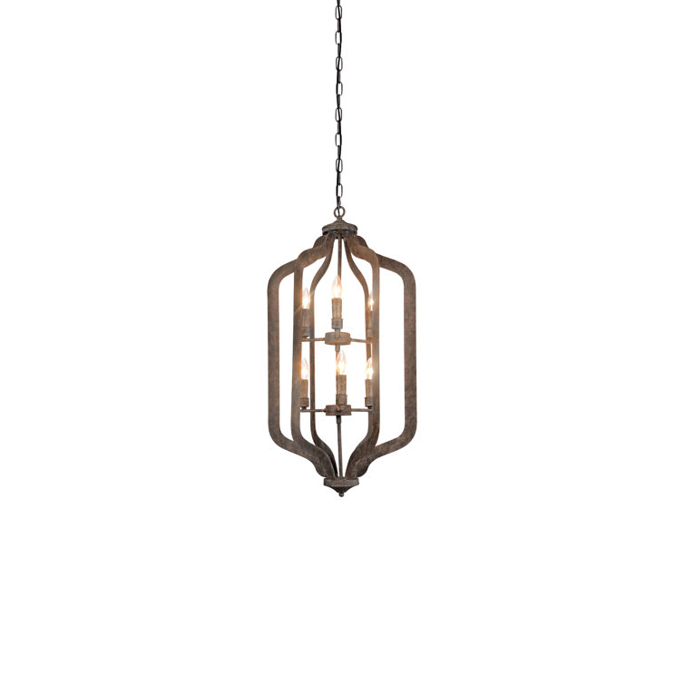 Rustic Distressed Iron 6-Light Lantern Pendant
