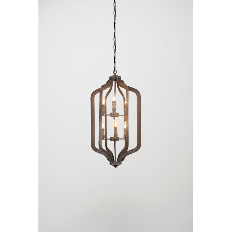 Rustic Distressed Iron 6-Light Lantern Pendant