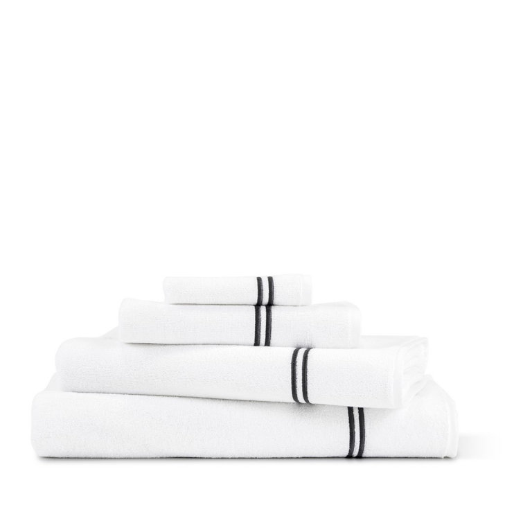 Classic White and Grey Cotton Terry Bath Towel with Embroidered Border