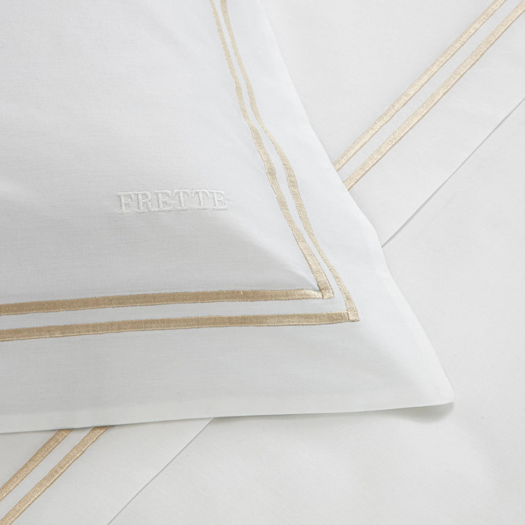 Twin White and Khaki Cotton Percale Duvet Cover
