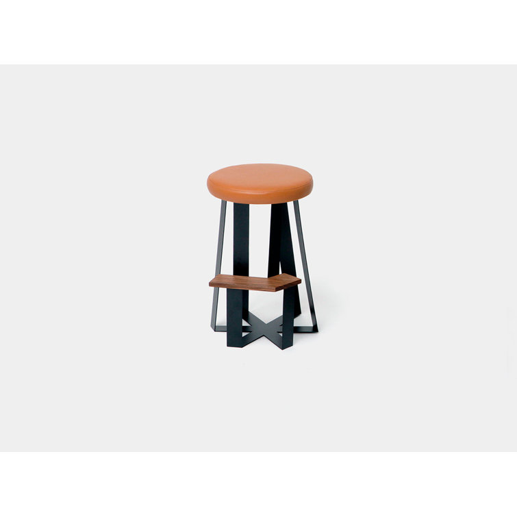 26'' Blackbean Leather and Wood Saddle Counter Stool