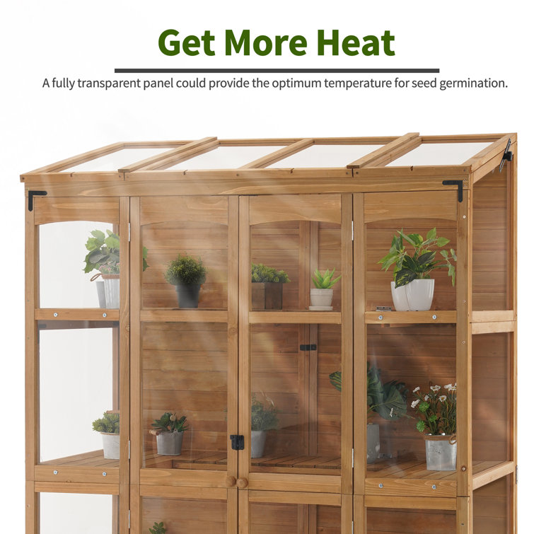 Natural Fir Wood Walk-In Greenhouse with Openable Roof