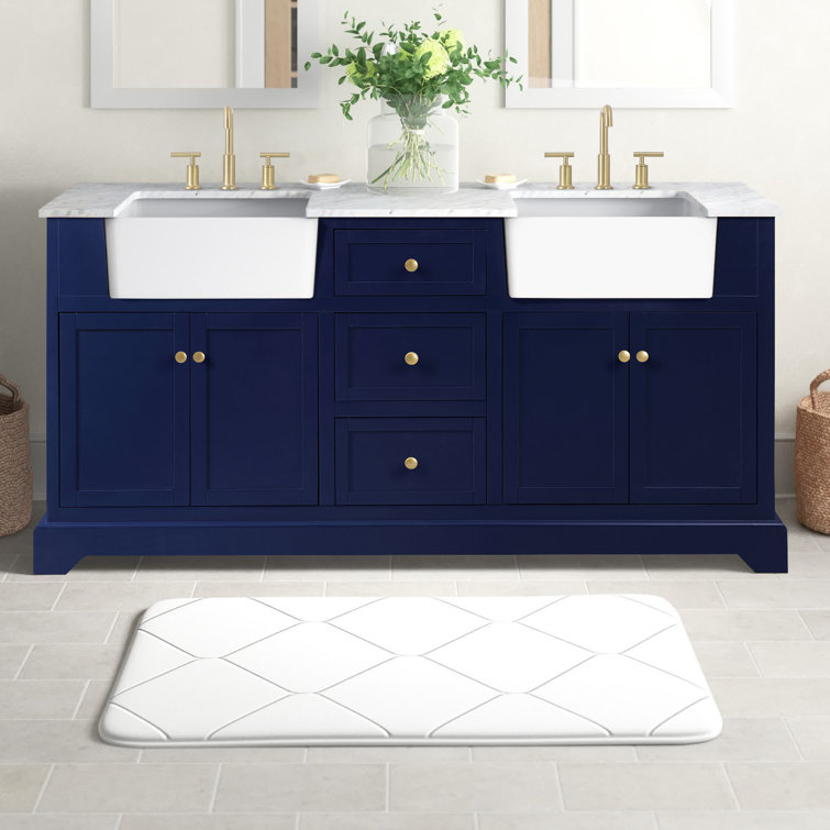 Blue and White 72" Double Sink Vanity with Marble Top