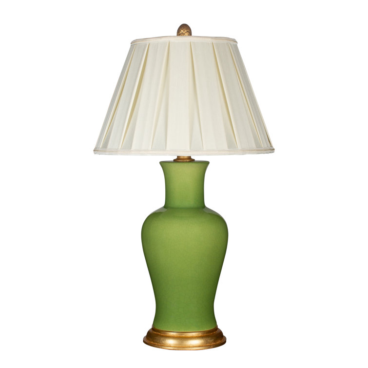Amelie Green Ceramic Table Lamp with Cream Silk Shade