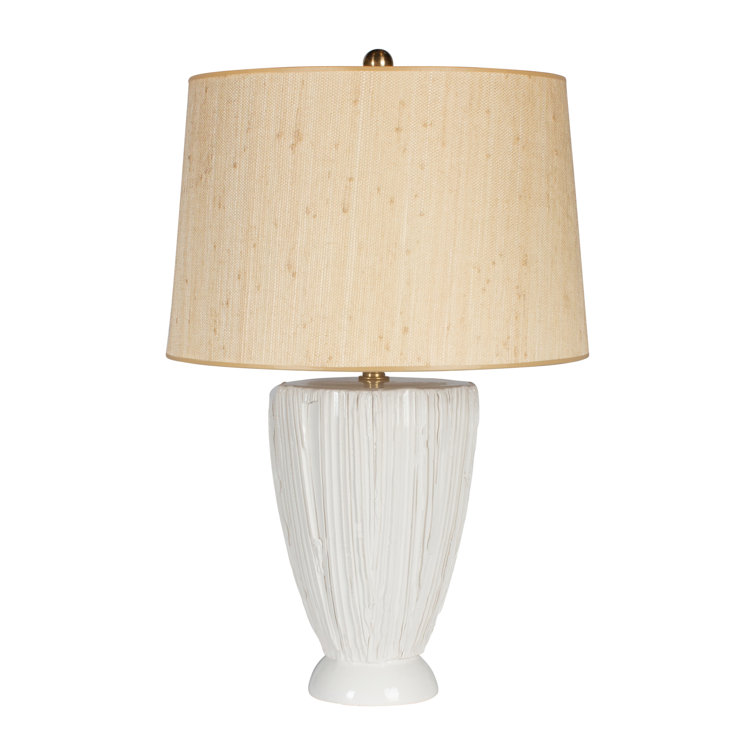 White Ceramic Table Lamp with Tan Seagrass Drum Shade