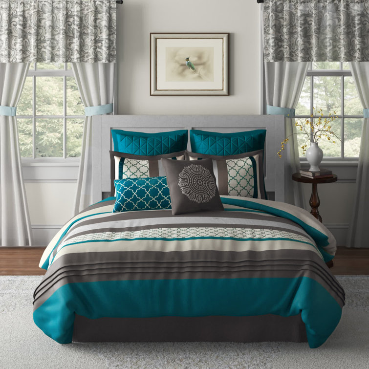 Aqua and Brown King Microfiber 8-Piece Comforter Set