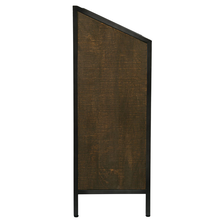 Vintage Charcoal Gray & Dark Brown Wine Bar Console with Storage