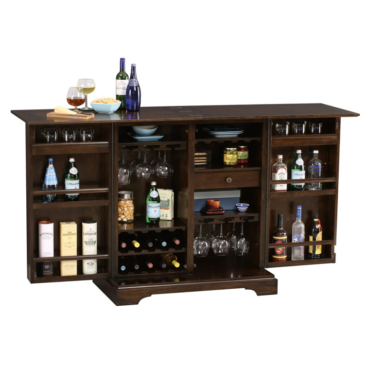 Rustic Hardwood Expandable Bar Cabinet with Antique Brass Pulls