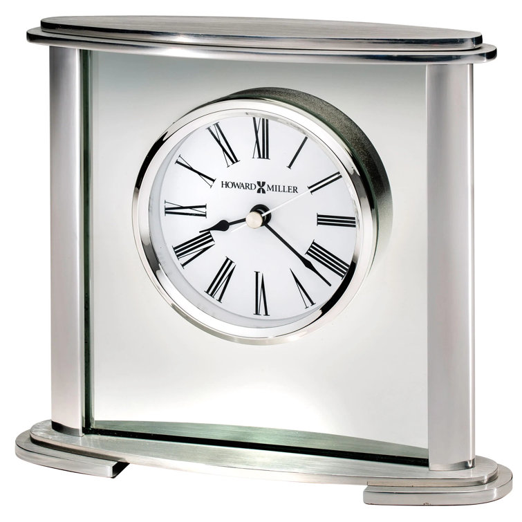 Silver and Glass Oval Tabletop Clock with Roman Numerals
