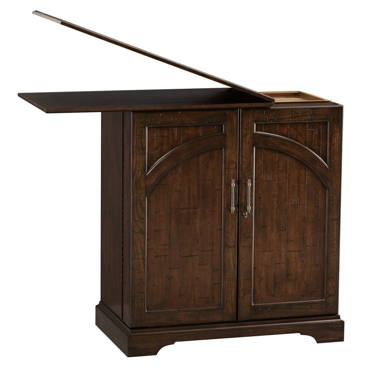 Rustic Hardwood Expandable Bar Cabinet with Antique Brass Pulls
