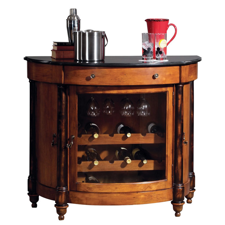 Vintage Umber & Worn Black Demilune Wine Cabinet with Granite Top