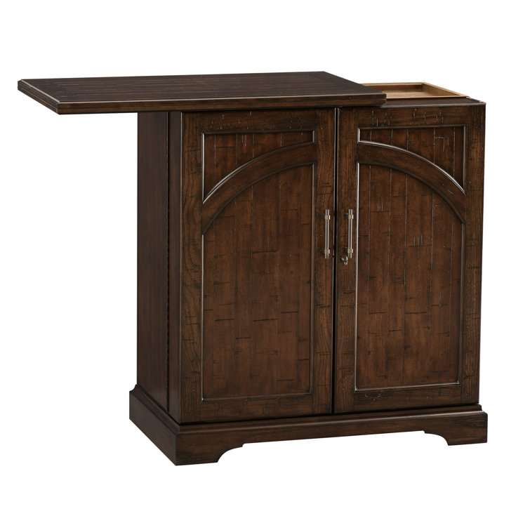 Rustic Hardwood Expandable Bar Cabinet with Antique Brass Pulls