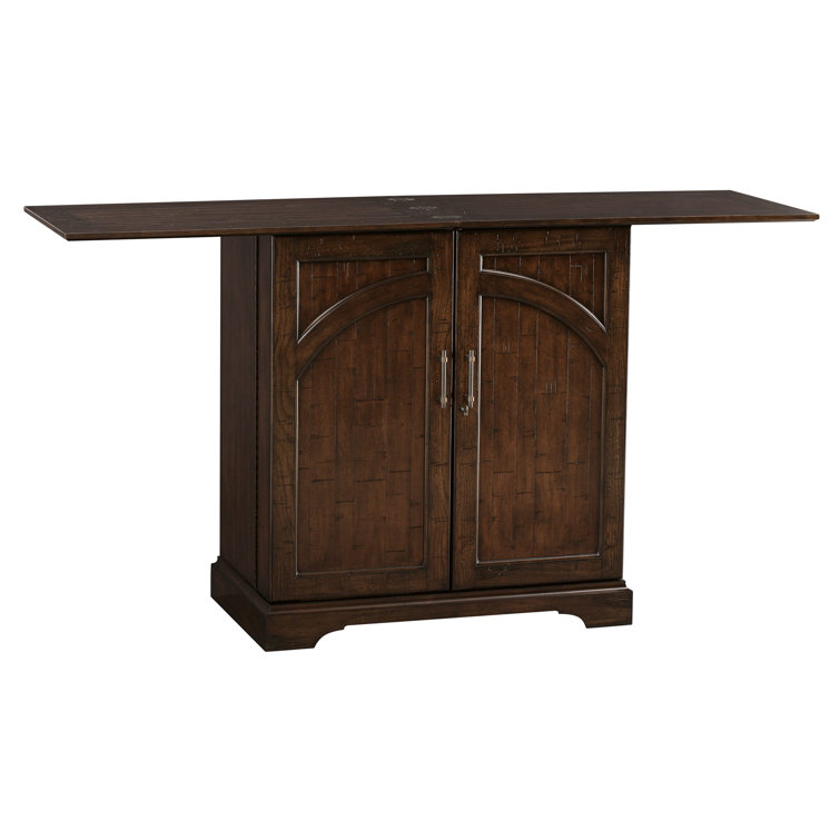 Rustic Hardwood Expandable Bar Cabinet with Antique Brass Pulls